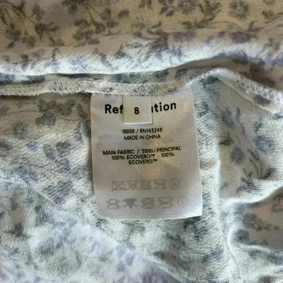 Reformation Trisha - Johanna Print Tea Dress Blue White Floral Gathered Midi 8 - Picture 6 of 7